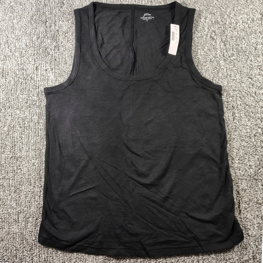 J.Crew Tank Top Black Cotton Scoop Neck Minimalist Women Large